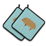 Caroline'S Treasures Hungarian Mangalica Pig Blue Check Decorated Pot Holder, 7.5 X 7.5