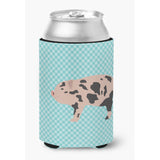 Caroline'S Treasures Mini Miniature Pig Blue Check Decorative Can Hugger, Multicolor