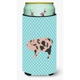 Caroline'S Treasures Mini Miniature Pig Blue Check Decorative Can Hugger, Tall Boy, Multicolor