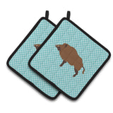 Caroline'S Treasures Wild Boar Pig Blue Check Decorated Pot Holder, 7.5 X 7.5