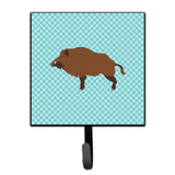 Caroline'S Treasures Wild Boar Pig Blue Check Wall Hook, Small, Multicolor