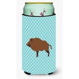 Caroline'S Treasures Wild Boar Pig Blue Check Decorative Can Hugger, Tall Boy, Multicolor