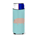Caroline'S Treasures Welsh Pig Blue Check Decorative Can Hugger, Slim, Multicolor
