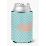 Caroline'S Treasures English Large White Pig Blue Check Decorative Can Hugger, Multicolor