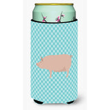 Caroline'S Treasures English Large White Pig Blue Check Decorative Can Hugger, Tall Boy, Multicolor