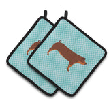 Caroline'S Treasures Duroc Pig Blue Check Decorated Pot Holder, 7.5 X 7.5