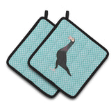 Caroline'S Treasures English Carrier Pigeon Blue Check Decorated Pot Holder, 7.5 X 7.5