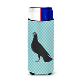 Caroline'S Treasures Budapest Highflyer Pigeon Blue Check Decorative Can Hugger, Slim, Multicolor