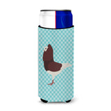 Caroline'S Treasures Capuchin Red Pigeon Blue Check Decorative Can Hugger, Slim, Multicolor
