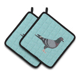 Caroline'S Treasures Racing Pigeon Blue Check Decorated Pot Holder, 7.5 X 7.5