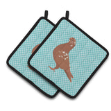 Caroline'S Treasures African Owl Pigeon Blue Check Decorated Pot Holder, 7.5 X 7.5