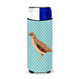 Caroline'S Treasures Golden Phoenix Quail Blue Check Decorative Can Hugger, Slim, Multicolor