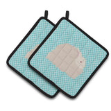 Caroline'S Treasures Fluffy Angora Rabbit Blue Check Decorated Pot Holder, 7.5 X 7.5