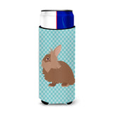 Caroline'S Treasures Lionhead Rabbit Blue Check Decorative Can Hugger, Slim, Multicolor