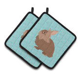 Caroline'S Treasures Lionhead Rabbit Blue Check Decorated Pot Holder, 7.5 X 7.5