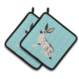 Caroline'S Treasures English Spot Rabbit Blue Check Decorated Pot Holder, 7.5 X 7.5