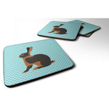 Caroline'S Treasures Tan Rabbit Blue Check Decorative Coasters, 3.5, Multicolor