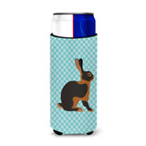 Caroline'S Treasures Tan Rabbit Blue Check Decorative Can Hugger, Slim, Multicolor
