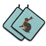 Caroline'S Treasures Tan Rabbit Blue Check Decorated Pot Holder, 7.5 X 7.5