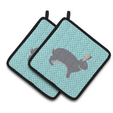 Caroline'S Treasures Giant Chinchilla Rabbit Blue Check Decorated Pot Holder, 7.5 X 7.5
