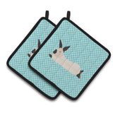 Caroline'S Treasures California White Rabbit Blue Check Decorated Pot Holder, 7.5 X 7.5