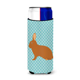 Caroline'S Treasures Rex Rabbit Blue Check Decorative Can Hugger, Slim, Multicolor
