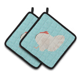 Caroline'S Treasures White Holland Turkey Blue Check Decorated Pot Holder, 7.5 X 7.5