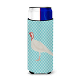 Caroline'S Treasures Beltsville Small White Turkey Hen Blue Check Decorative Can Hugger, Slim, Multicolor