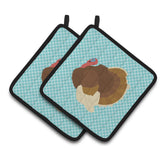 Caroline'S Treasures French Turkey Dindon Blue Check Decorated Pot Holder, 7.5 X 7.5