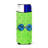 Caroline'S Treasures Sunglasses Green Polkadot Beverage Insulator Hugger, Slim, Multicolor
