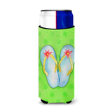 Caroline'S Treasures Flip Flops Green Polkadot Beverage Insulator Hugger, Slim, Multicolor