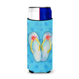 Caroline'S Treasures Flip Flops Blue Polkadot Beverage Insulator Hugger, Slim, Multicolor