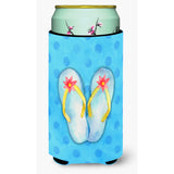 Caroline'S Treasures Flip Flops Blue Polkadot Beverage Insulator Hugger, Tall, Multicolor