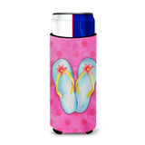 Caroline'S Treasures Flip Flops Pink Polkadot Beverage Insulator Hugger, Slim, Multicolor