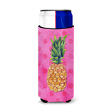 Caroline'S Treasures Pineapple Pink Polkadot Beverage Insulator Hugger, Slim, Multicolor