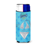 Caroline'S Treasures Bikini Swimsuit Blue Polkadot Beverage Insulator Hugger, Slim, Multicolor