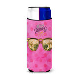 Caroline'S Treasures Beach Sunglasses Pink Polkadot Beverage Insulator Hugger, Slim, Multicolor