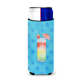 Caroline'S Treasures Umberella Cocktail Blue Polkadot Beverage Insulator Hugger, Slim, Multicolor