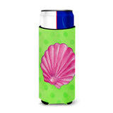 Caroline'S Treasures Pink Sea Shell Green Polkadot Beverage Insulator Hugger, Slim, Multicolor