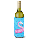 Caroline'S Treasures Flamingo Floaty Blue Polkadot Beverage Insulator Hugger, 750 Ml, Multicolor