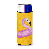 Caroline'S Treasures Flamingo Floaty Yellow Polkadot Beverage Insulator Hugger, Slim, Multicolor