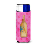Caroline'S Treasures Message In A Bottle Pink Polkadot Beverage Insulator Hugger, Slim, Multicolor