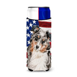 Caroline'S Treasures Australian Shepherd Patriotic Decorative Can Hugger, Slim, Multicolor