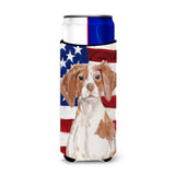 Caroline'S Treasures Brittany Spaniel Patriotic Decorative Can Hugger, Slim, Multicolor