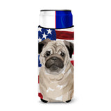 Caroline'S Treasures Fawn Pug Patriotic Decorative Can Hugger, Slim, Multicolor