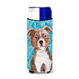 Caroline'S Treasures Red Staffie Bull Terrier Winter Decorative Can Hugger, Slim, Multicolor