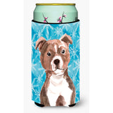 Caroline'S Treasures Red Staffie Bull Terrier Winter Decorative Can Hugger, Tall, Multicolor