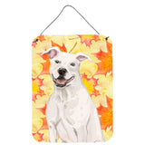 Caroline'S Treasures White Staffie Bull Terrier Fall Metal Print, 16 X 12, Multicolor