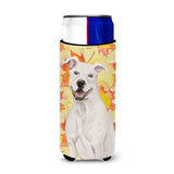 Caroline'S Treasures White Staffie Bull Terrier Fall Decorative Can Hugger, Slim, Multicolor