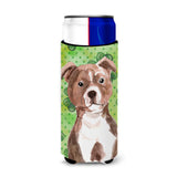 Caroline'S Treasures Red Staffie Bull Terrier St. Patrick'S Decorative Can Hugger, Slim, Multicolor